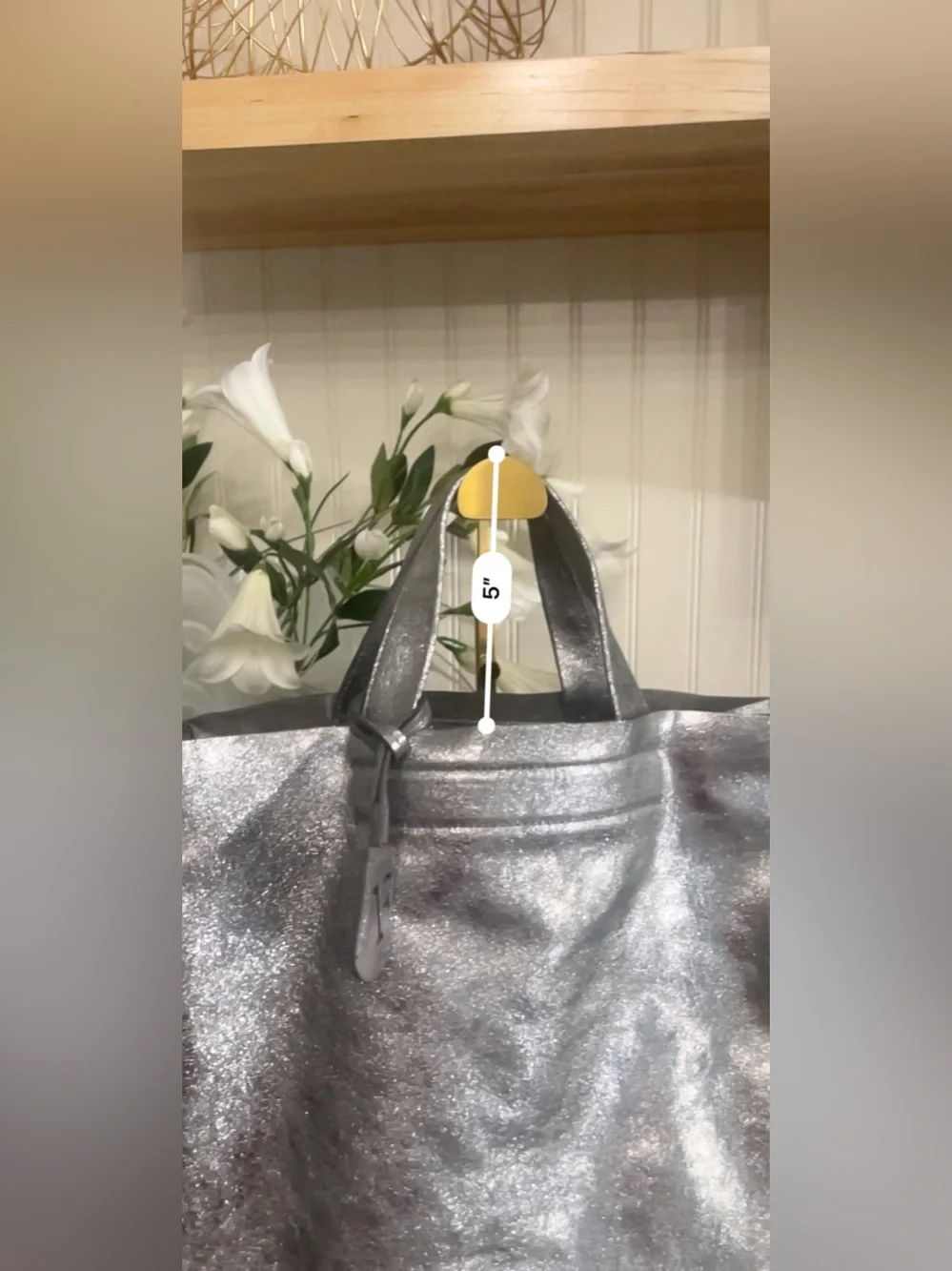 GUC Furla Silver Metallic Tote Bag with F Charm